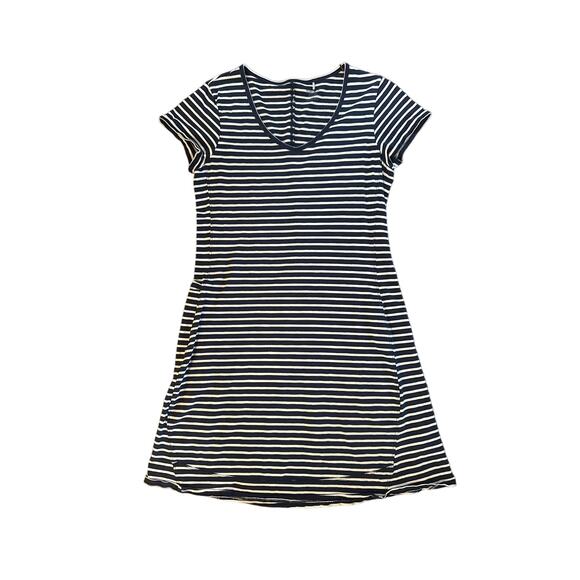 M Horny Toad & Co Marley Short Slv Navy Stripe Short Slv Shirt Tee Dress Travel - Picture 1 of 5